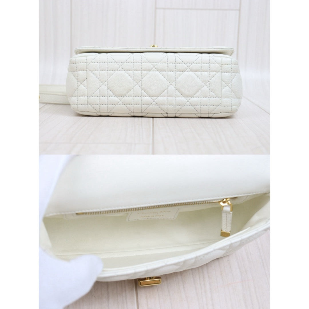 Include Entrupy Certificate of Authenticity｜Good ( Rank AB) ｜Dior Caro Calf Leather Chain Shoulder Bag PM White  ｜W26052201