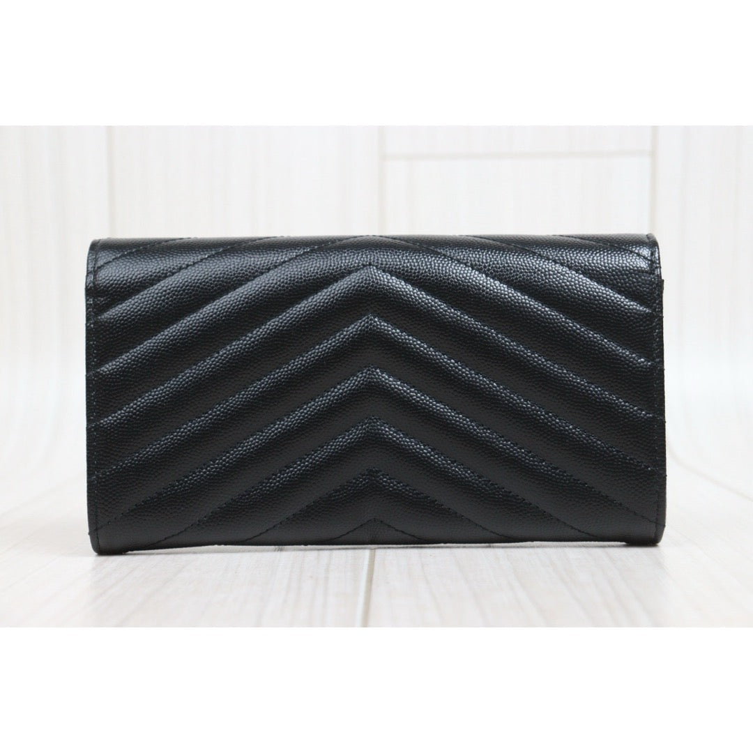 Include Entrupy Certificate of Authenticity｜Excellent（Rank SA）｜  Saint Laurent YSL Caviar Skin Calf Leather Long Wallet Black｜26060401