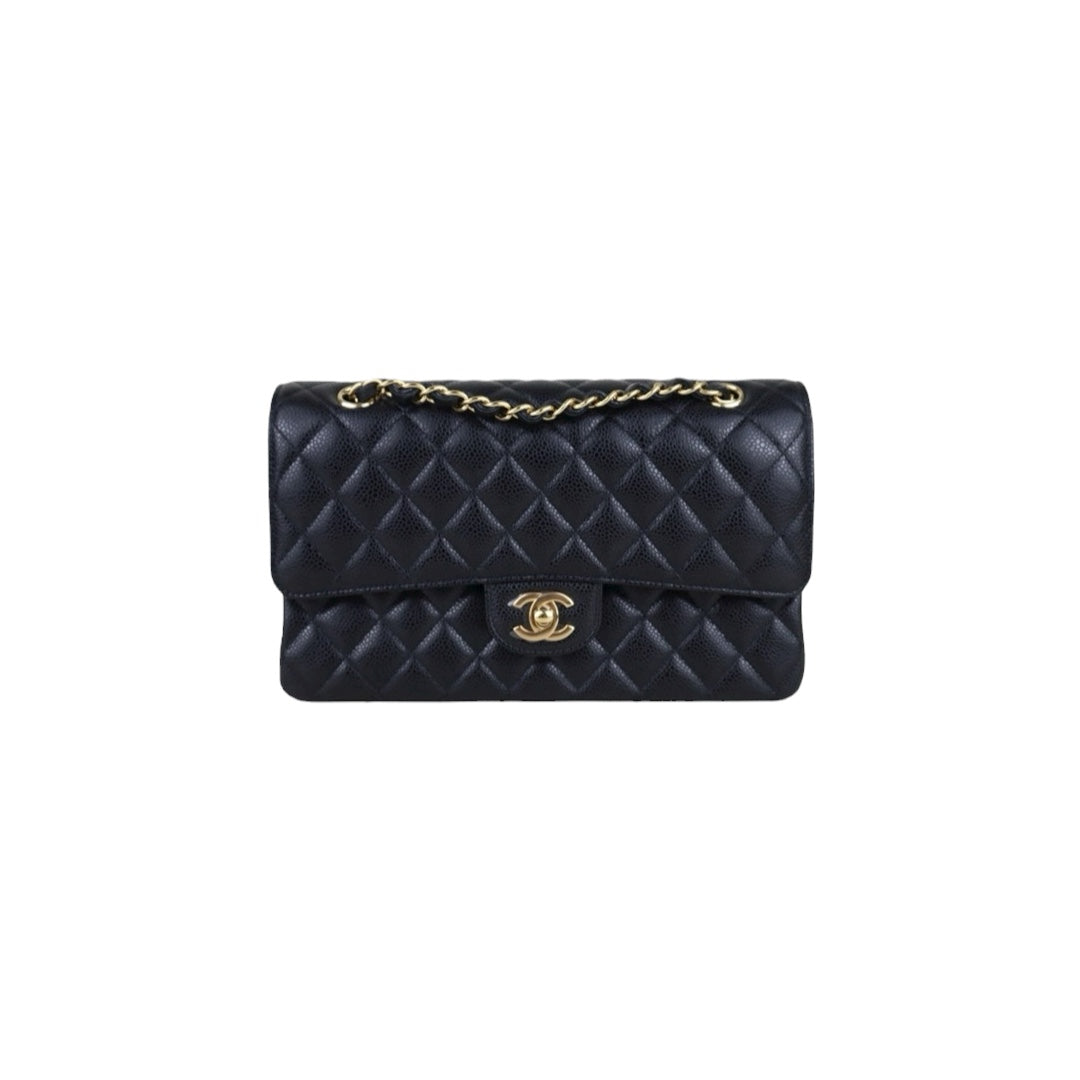 Excellent（Rank SA）｜ Full Set CHANEL Caviar Skin Matrasse Double Flap 25 Shoulder Bag Black Made In 2020-2021Year｜S25101102