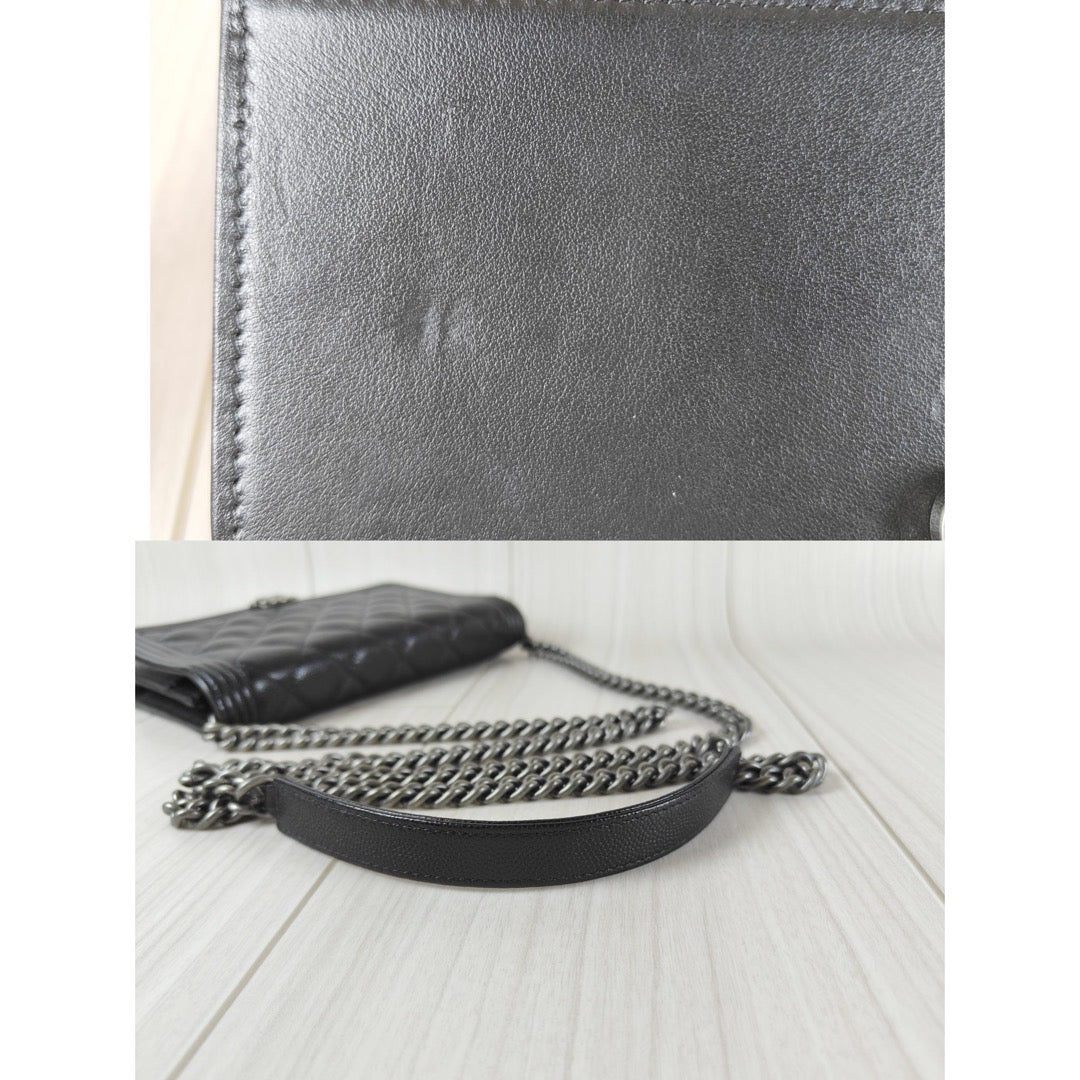 Rank A｜ CHANEL Boy Matelasse Caviar Skin Chain Wallet Black Silver Hardware Made in 2019-2020 Year ｜S23120601