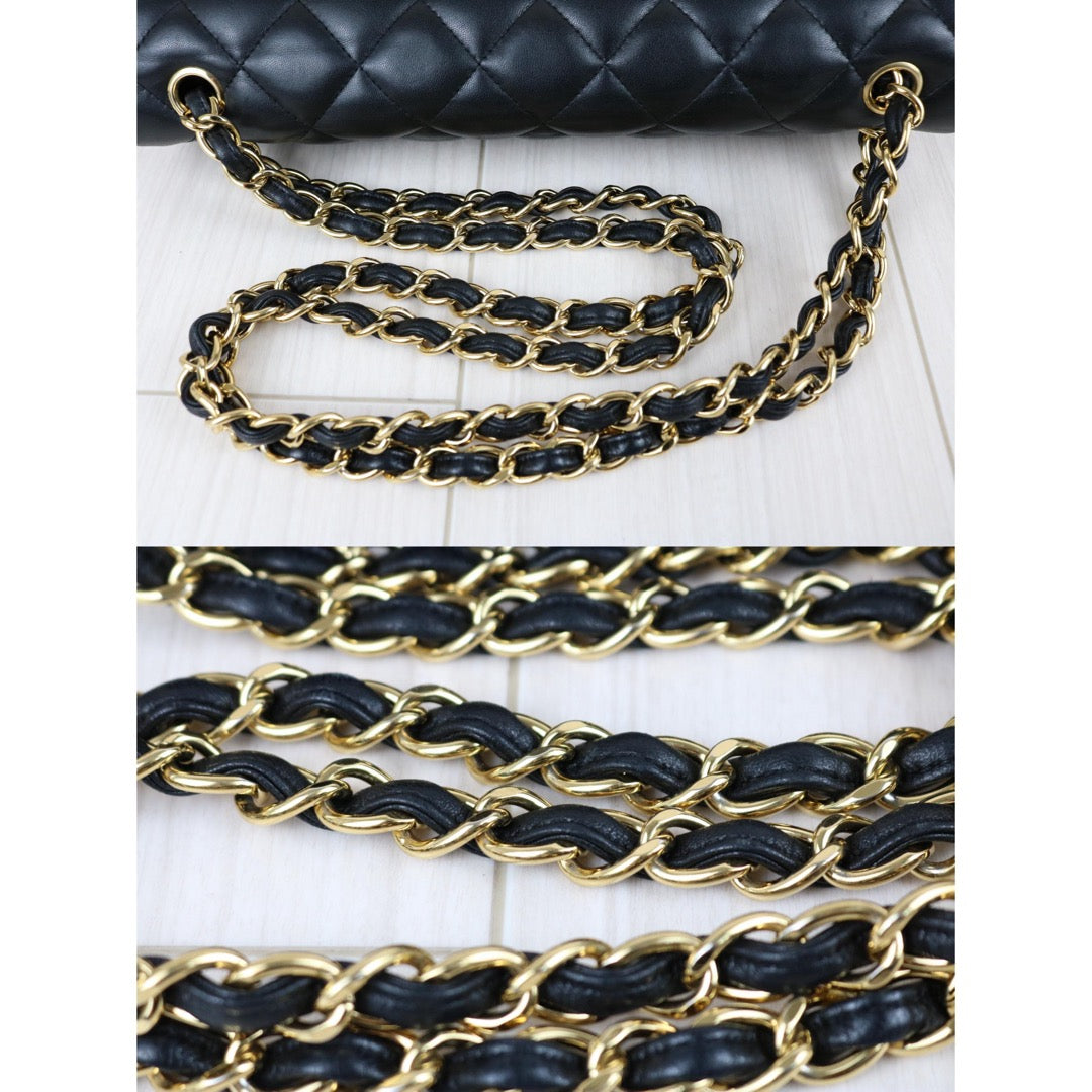 Include Entrupy Certificate of Authenticity｜Good ( Rank AB)｜ CHANEL Matrasse Chain Lamb Skin Jumbo Black  Made In 2015-2016 Year｜S26041401