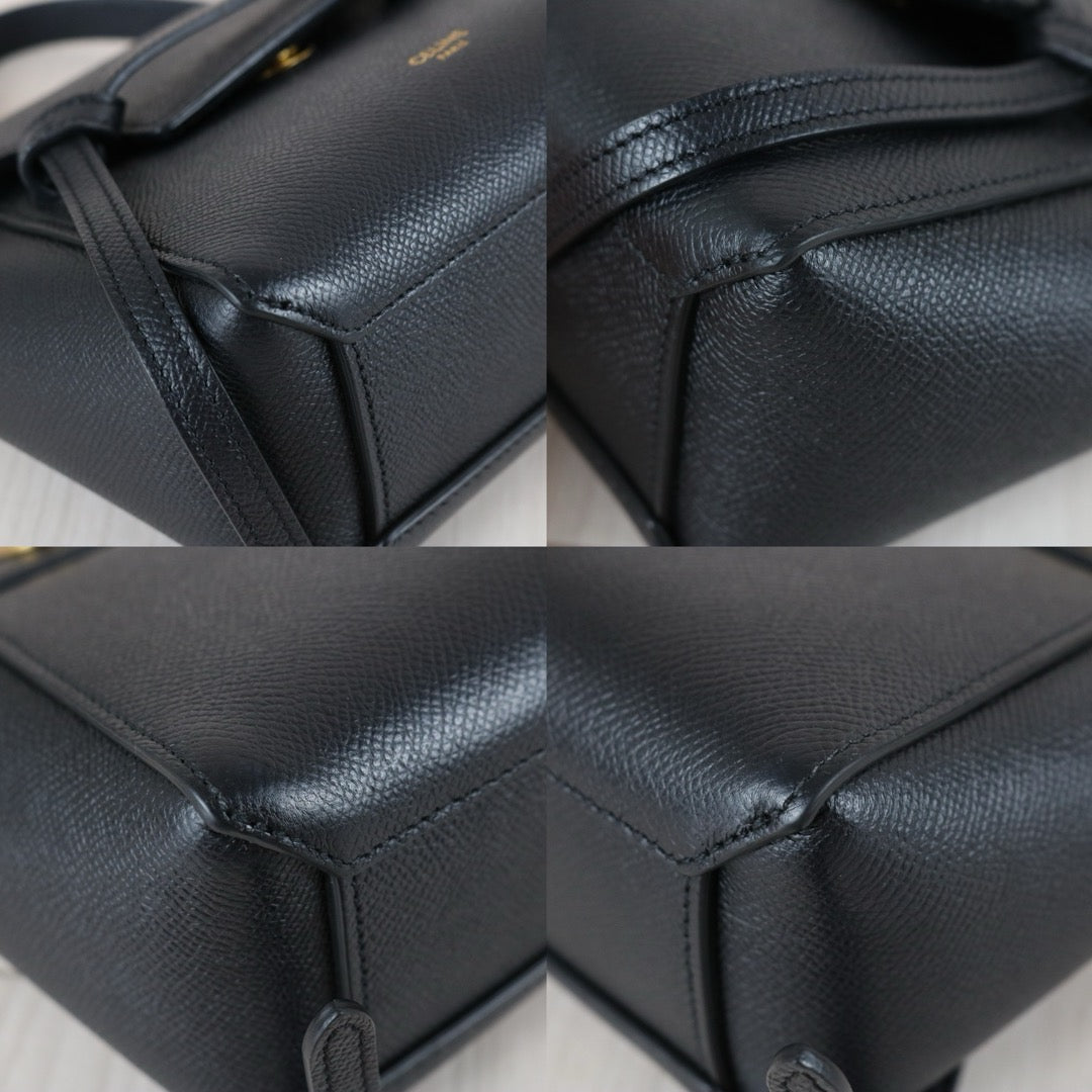 Very Good ( Rank A)｜CELINE Calf Leather Belt Pico Handbag Shoulder Bag Black｜S25070709