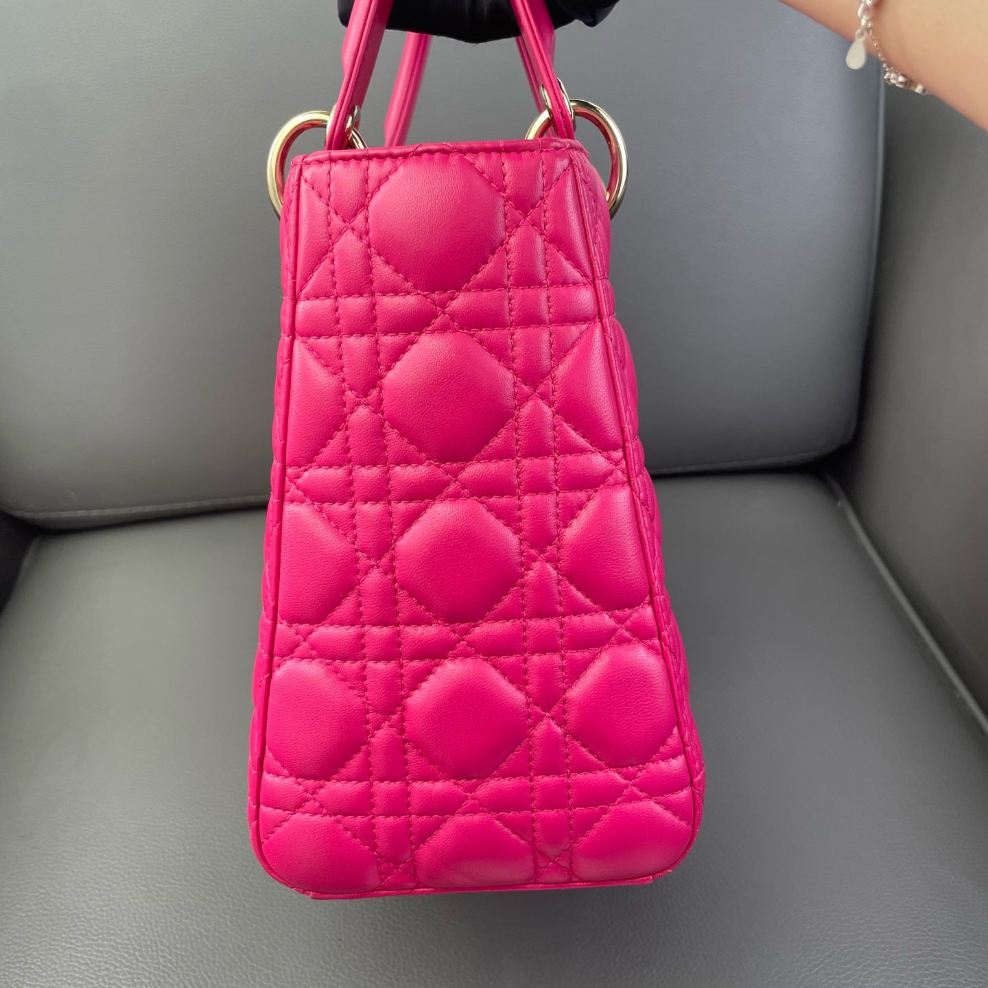 Very Good ( Rank A) ｜  Dior Lady Dior Lamb Skin 2WAY Shoulder Bag Handbag Pink