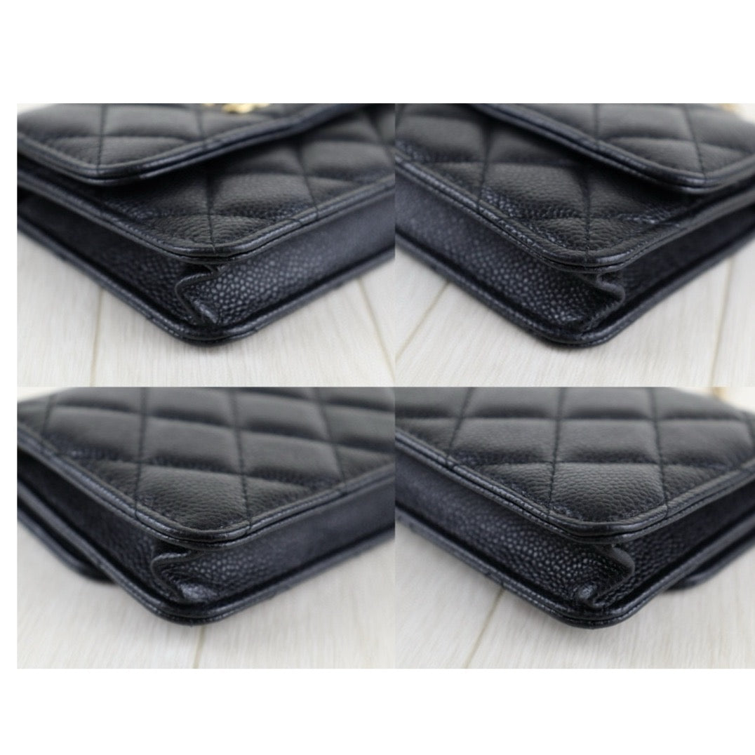 Very Good ( Rank A)｜ CHANEL Matelasse Caviar Skin Mini Chain Shoulder Bag Black Gold Hardware Made in 2021-2022Year ｜H24112101