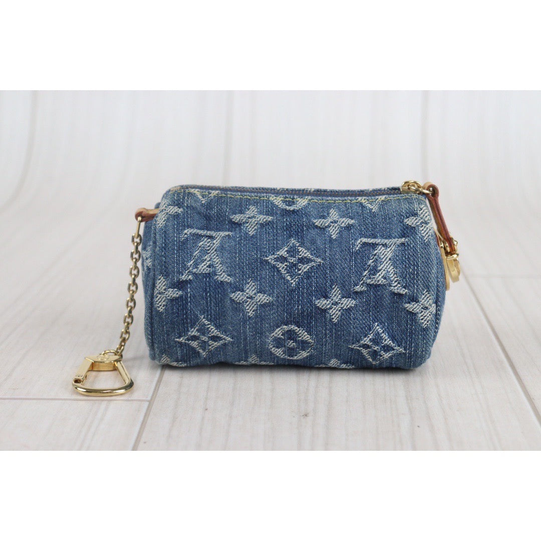 Rank A ｜ LV Monogram Denim Truth Speedy PM Mini Pouch Glove Case Accessory Pouch Blue｜V23090735