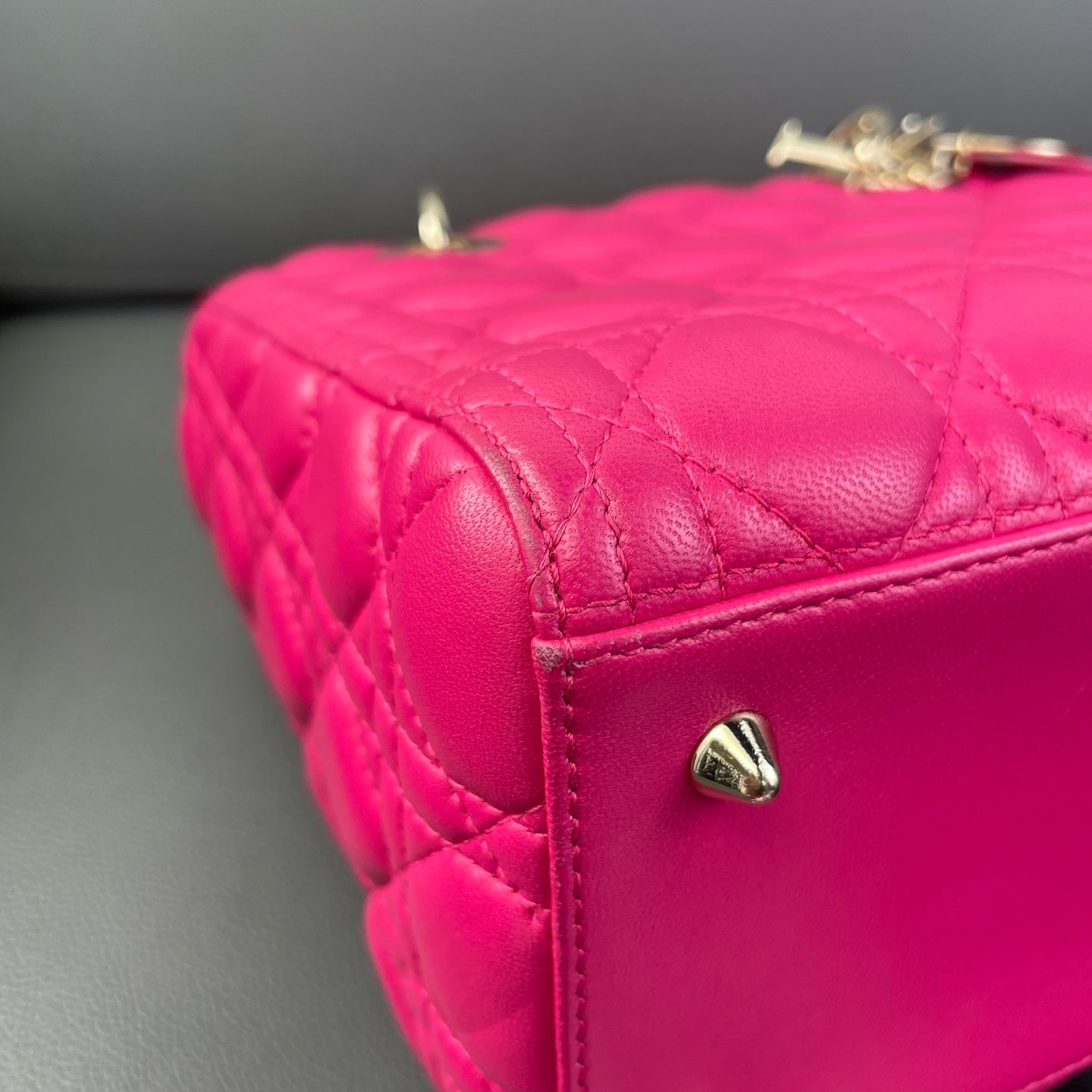 Very Good ( Rank A) ｜  Dior Lady Dior Lamb Skin 2WAY Shoulder Bag Handbag Pink