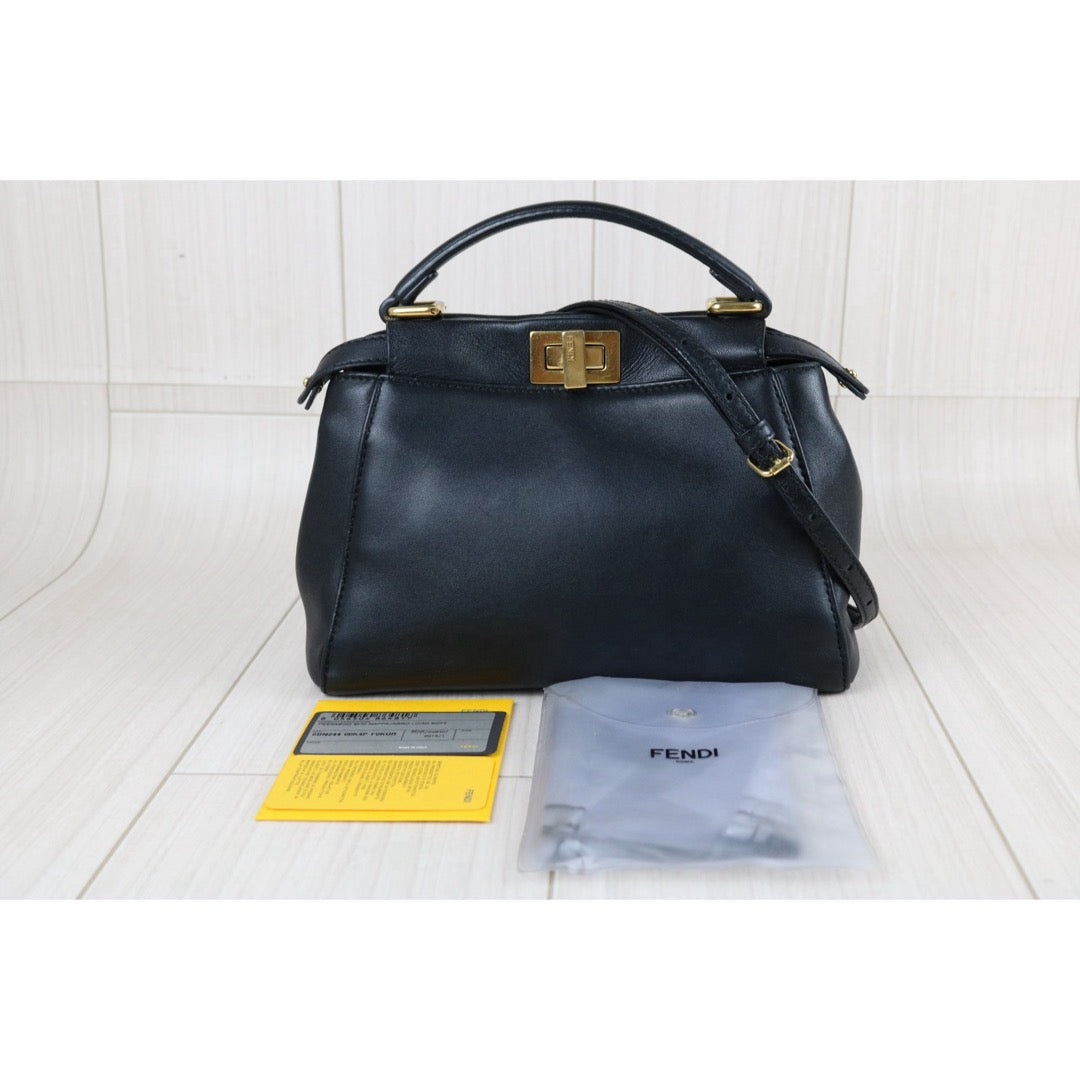 Include Entrupy Certificate of Authenticity｜Good ( Rank AB) ｜ FENDI Calf Leather Peekapoo iconic mini Handbag With Shoulder Bag Black｜S26062902