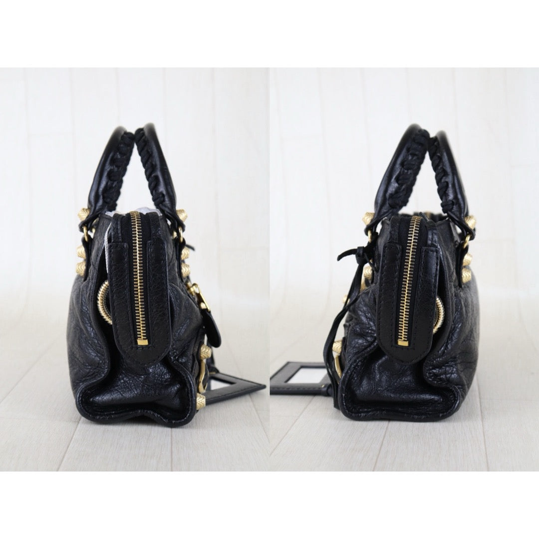 Include Entrupy Certificate of Authenticity｜Good ( Rank AB)｜Balenciaga Oiled Leather Gaint Classic mini city Handbag Shoulder Bag Black｜S26030822