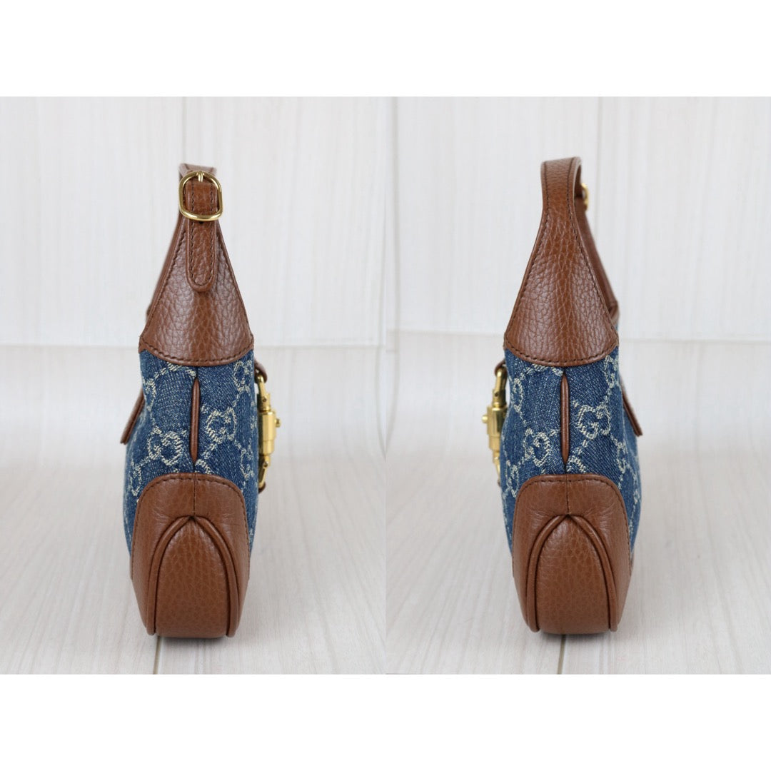 Include Entrupy Certificate of Authenticity｜Very Good ( Rank A) ｜  GUCCI  Monogram Denim Leather Piecing Mini Jackie Handbag With Shoulder Strap｜S26070604