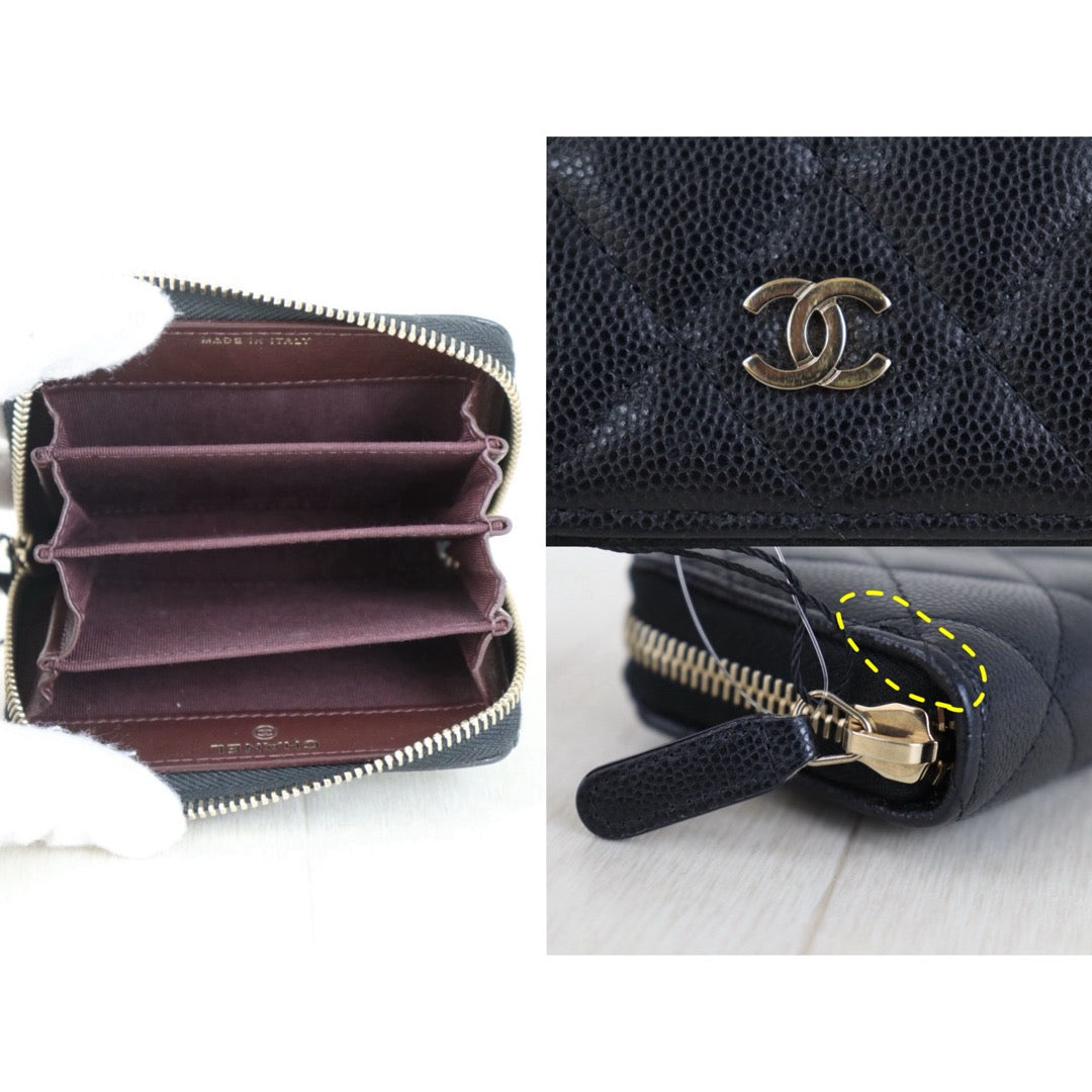 Include Entrupy Certificate of Authenticity｜Good ( Rank AB)｜CHANEL Caviar Skin Black Zipper Wallet Made In 2018-2019Year｜Z26101203
