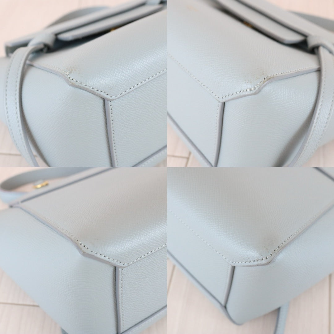 Good ( Rank AB)｜CELINE Calf Leather  Belt Nano Handbag Shoulder Bag Light Blue｜X26030106