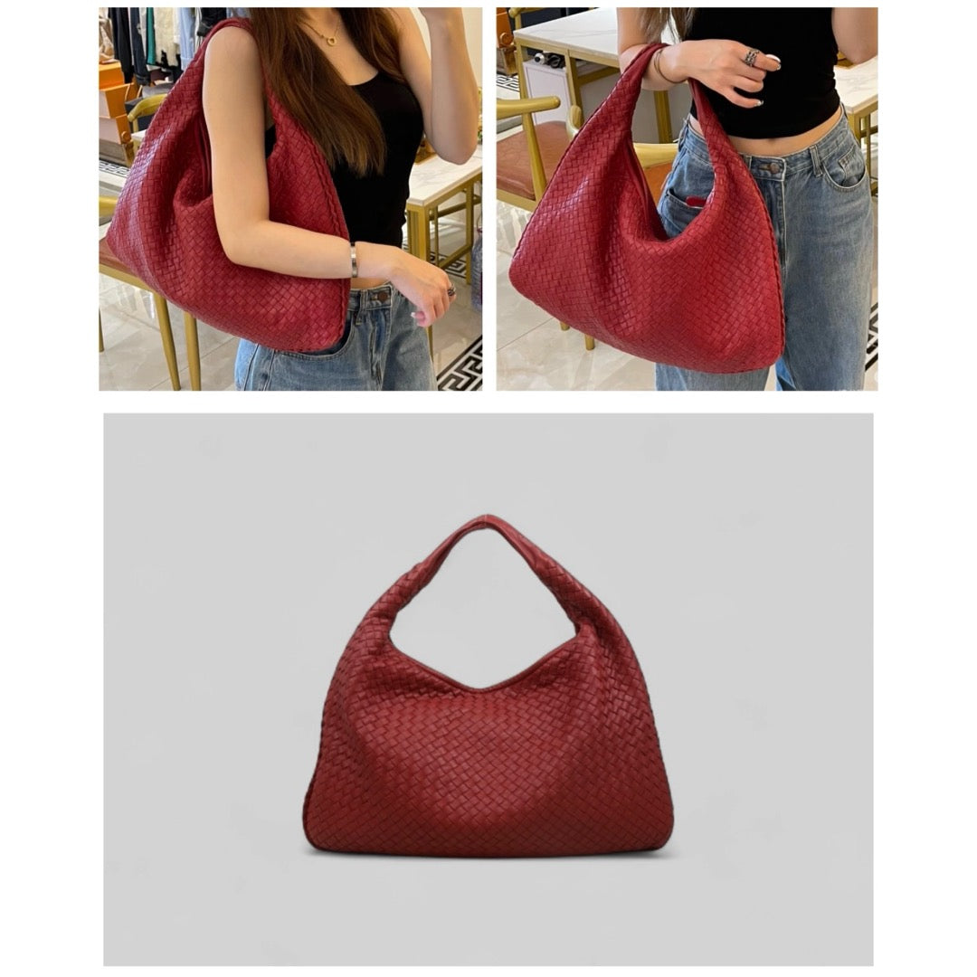 Good ( Rank AB)｜ Bottega Veneta Lamb Skin Braid Shoulder Bag Red｜V25060510