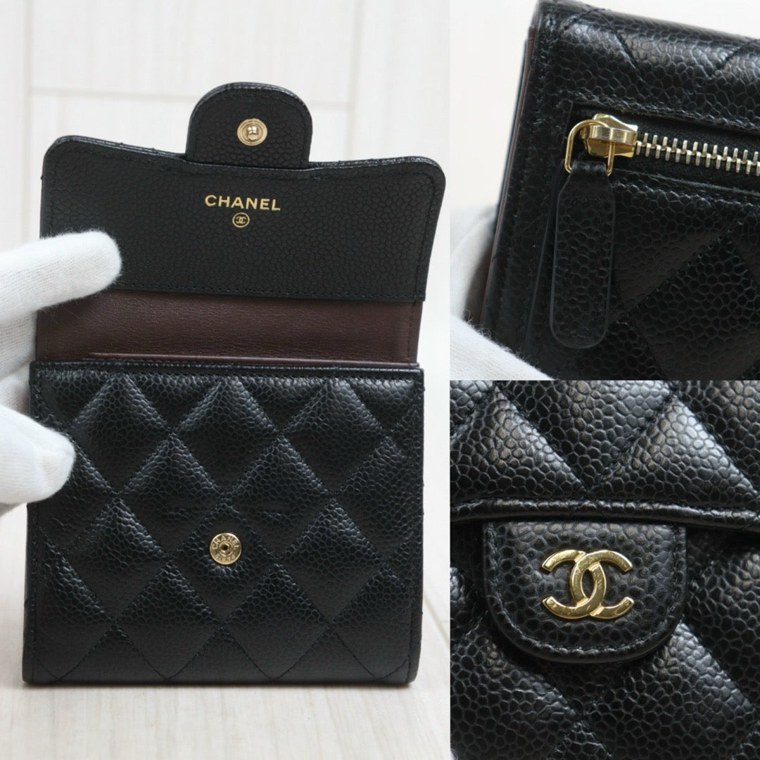 Include Entrupy Certificate of Authenticity｜Good ( Rank AB)｜Chanel Caviar Skin Black Wallet Made In 2022 Year ｜26082104