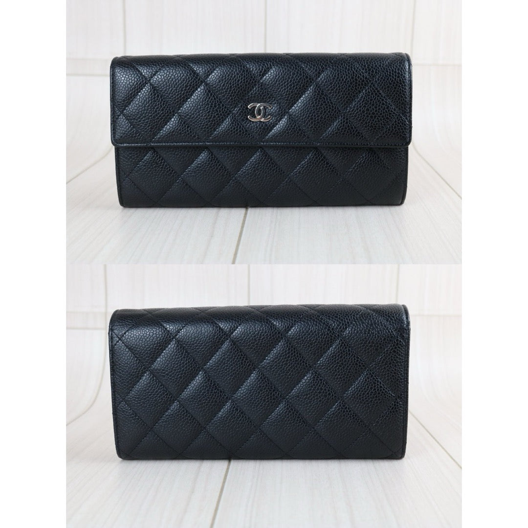 Include Entrupy Certificate of Authenticity｜Very Good ( Rank A)｜CHANEL Caviar Skin Black Long Wallet Made In 2014Year｜X26061203