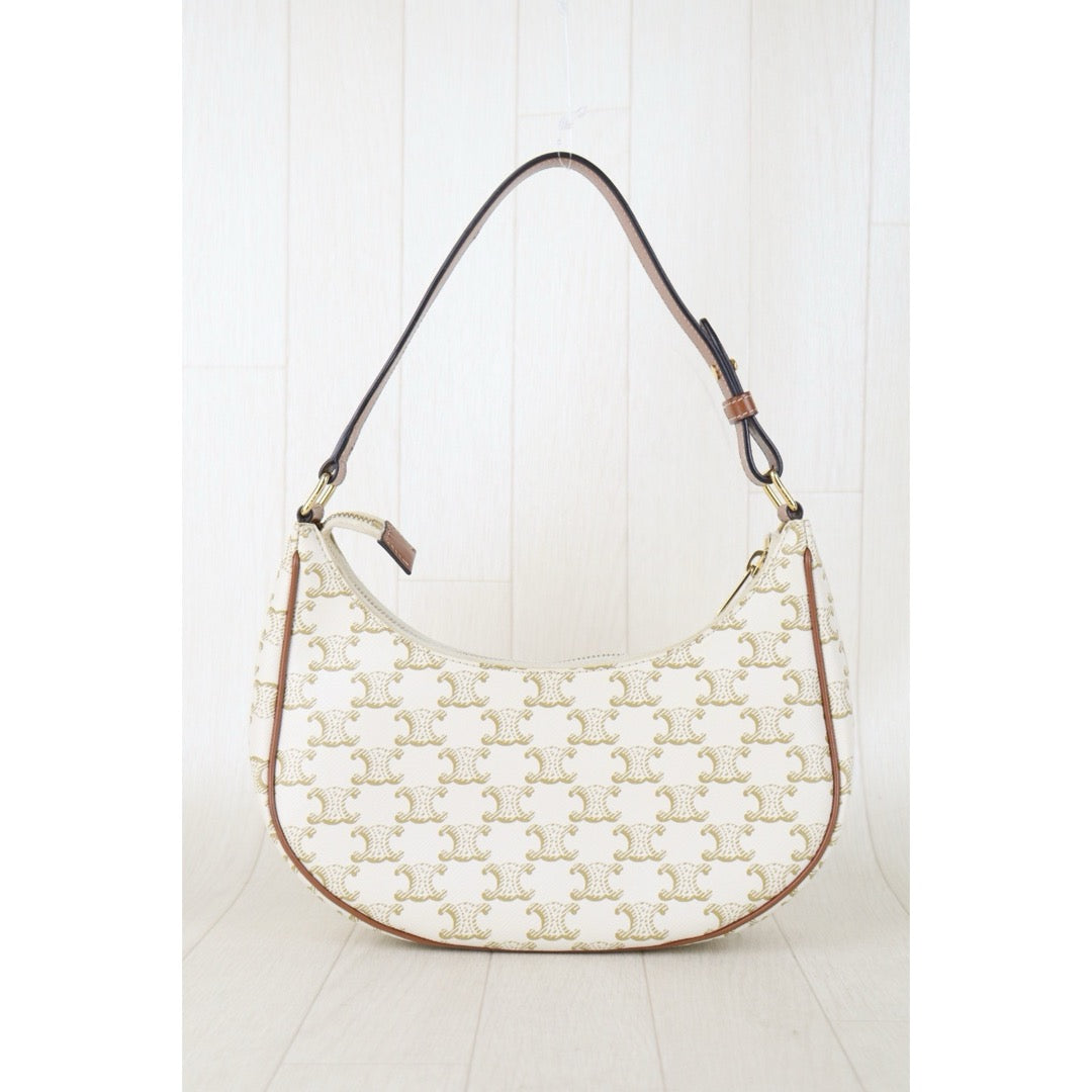 Include Entrupy Certificate of Authenticity｜Very Good ( Rank A)｜ CELINE AVA Macadam Triomphe Shoulder Bag White｜S26060118
