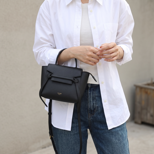 Include Entrupy Certificate of Authenticity｜Good ( Rank AB)｜CELINE Calf Leather  Belt Pico Handbag Shoulder Bag Black｜X26072549
