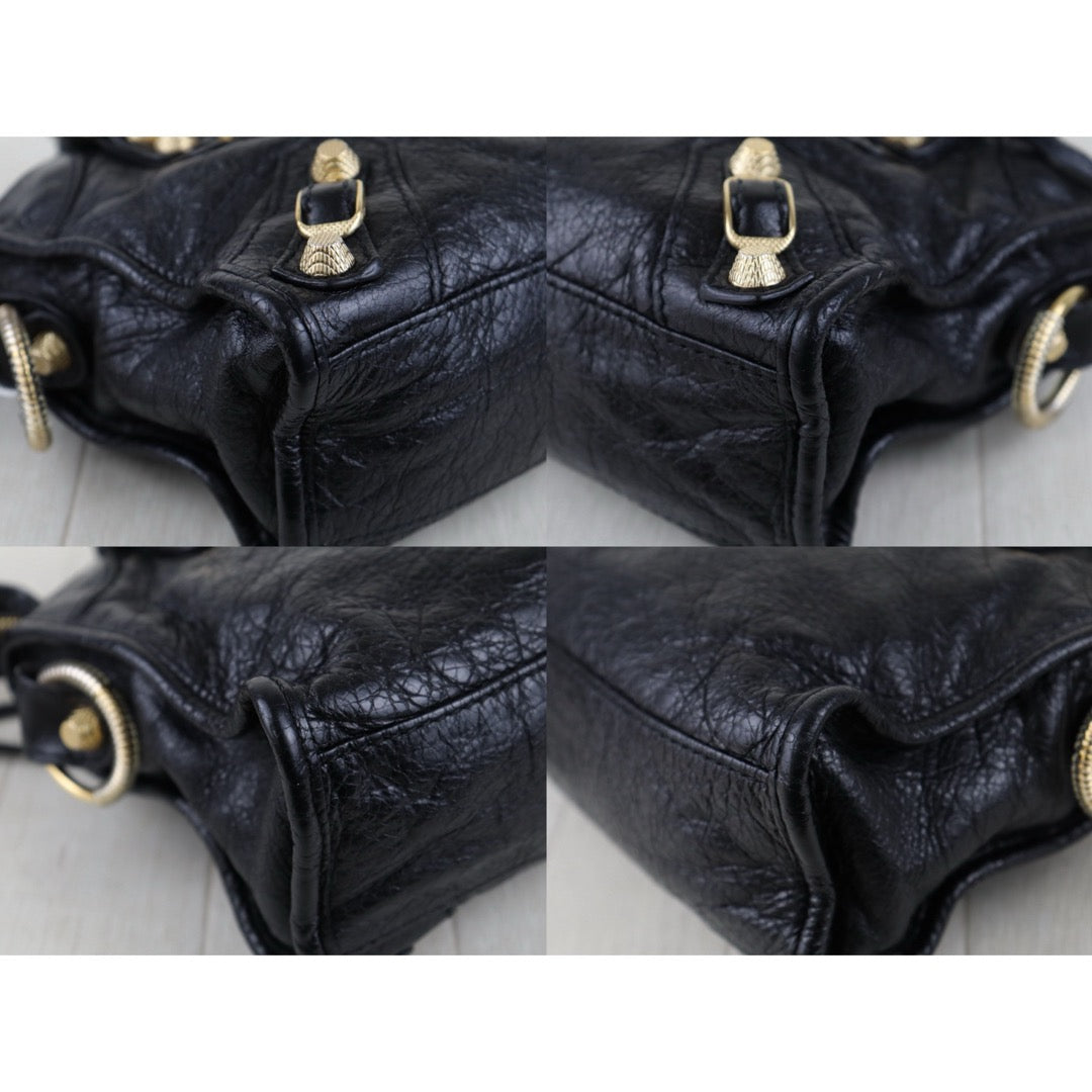 Include Entrupy Certificate of Authenticity｜Good ( Rank AB)｜Balenciaga Oiled Leather Gaint Classic mini city Handbag Shoulder Bag Black｜S26030822