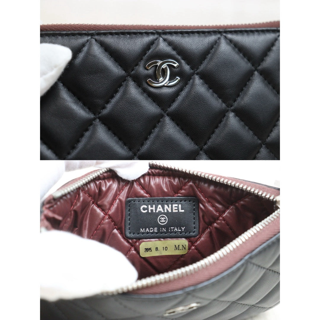 Very Good ( Rank A)｜ CHANEL Coco Mark Lambskin Classic Small Pouch  Black Made In 2014-2015Year｜25091209