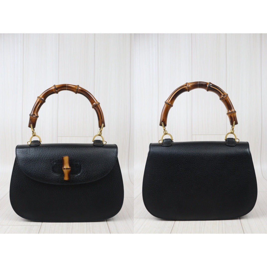 Rank A｜ GUCCI Bamboo Calf Leather Black Hand Bag  With Shoulder Bag ｜24071130