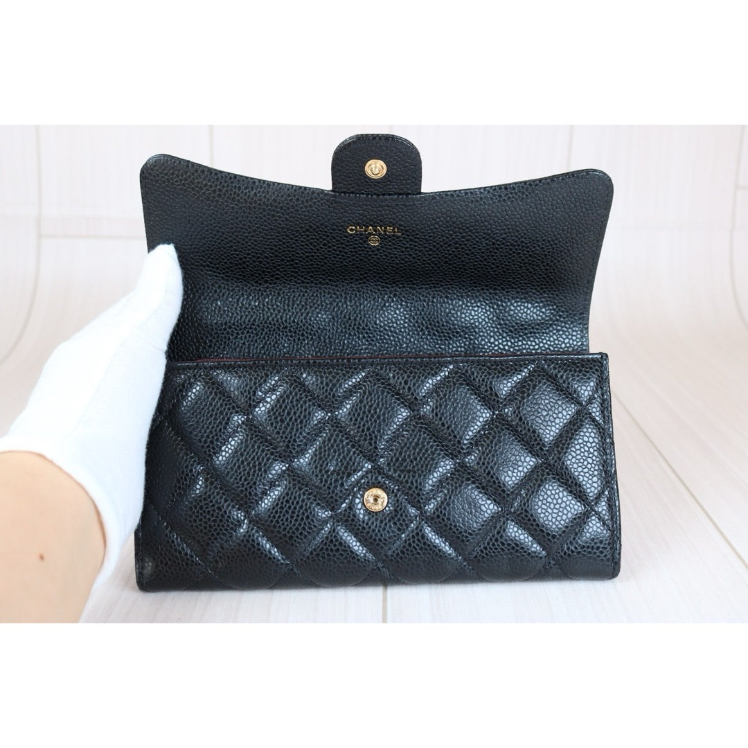 Very Good ( Rank A) ｜CHANEL Caviar Skin Black Long Wallet Made In 2019-2020 Year｜S24092601