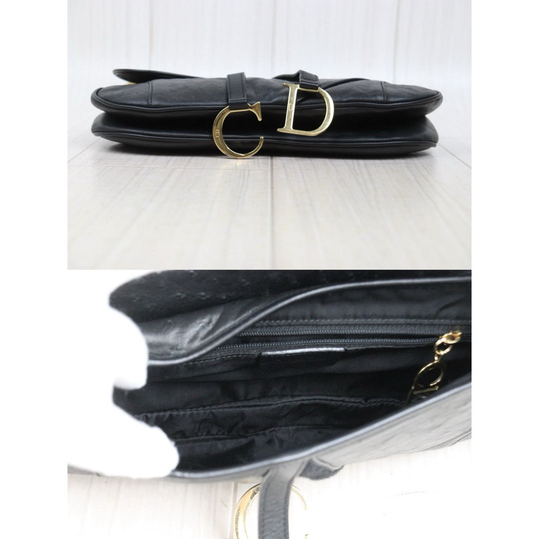 Good ( Rank AB)｜Dior Saddle Ostrich Skin Shoulder Bag  Black ｜S25102305
