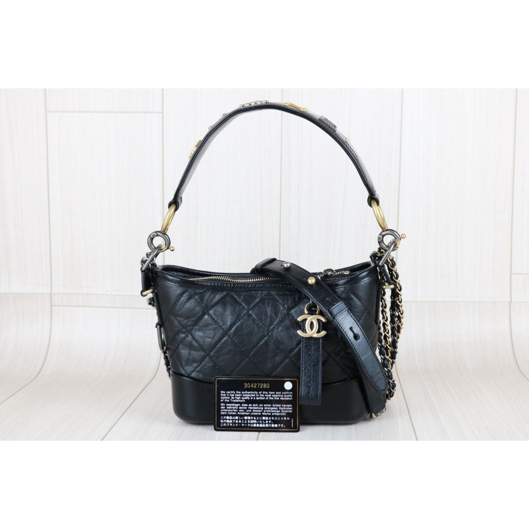 Include Entrupy Certificate of Authenticity｜Very Good ( Rank A) ｜CHANEL PM Gabrielle Calf Leather Shoulder Bag Black Made In 2020-2021Year｜S26051511