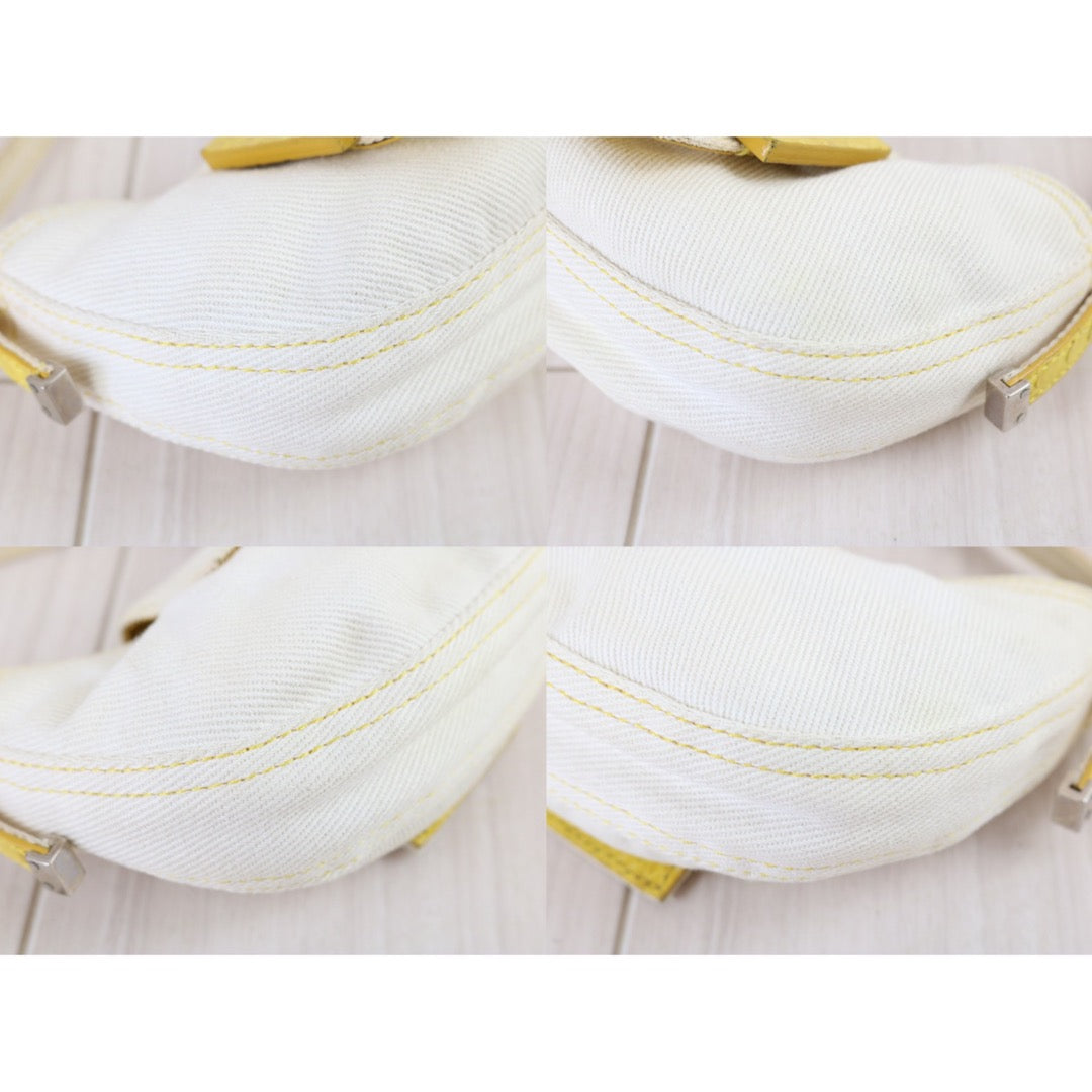 Include Entrupy Certificate of Authenticity｜Good ( Rank AB)｜ FENDI White Denim and Yellow Python Mini Croissant Shoulder Bag ｜X26090802
