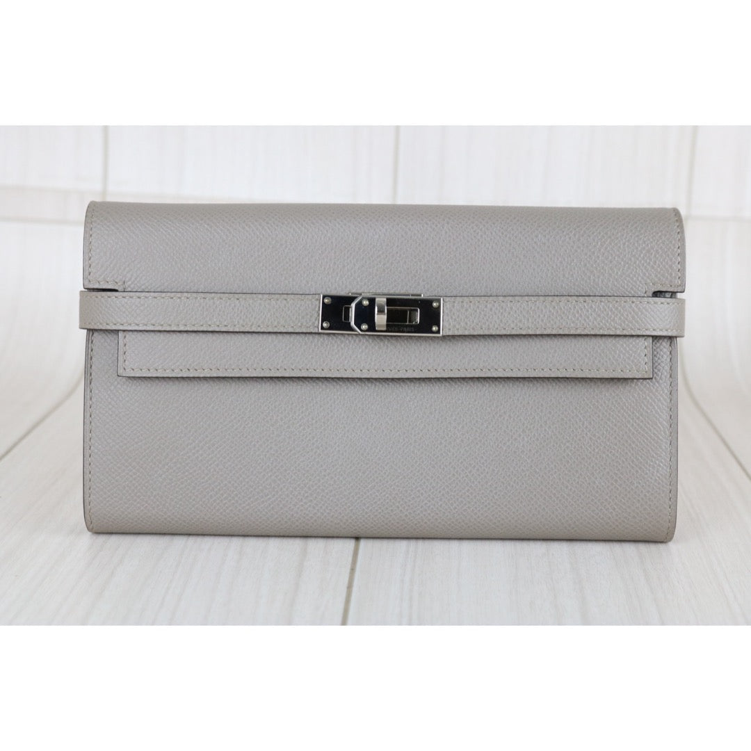 Include Entrupy Certificate of Authenticity｜Excellent（Rank SA)｜ HERMES Epson Kelly Long Wallet  C Stamp Gris Asphalte Made In 2018Year｜W26030403