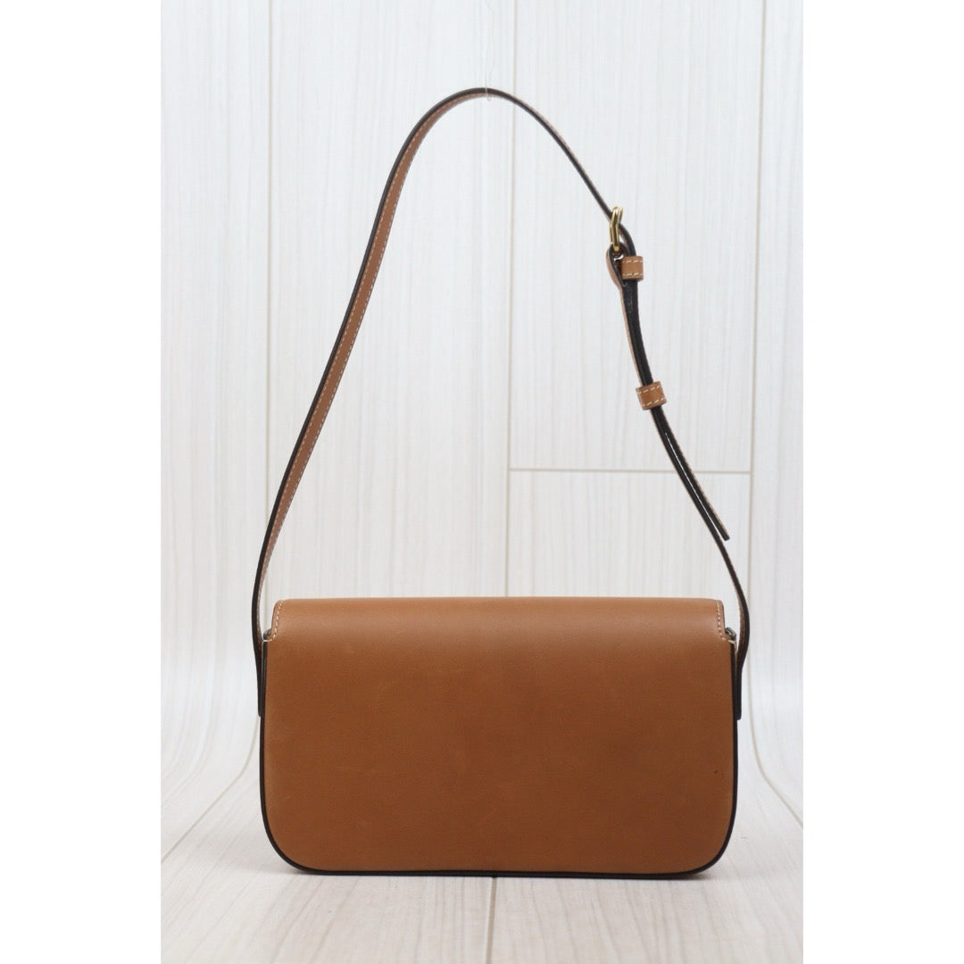 Very Good ( Rank A)｜CELINE Calf Leather Triomphe Brown Shoulder Bag Golden Hardware｜26011309