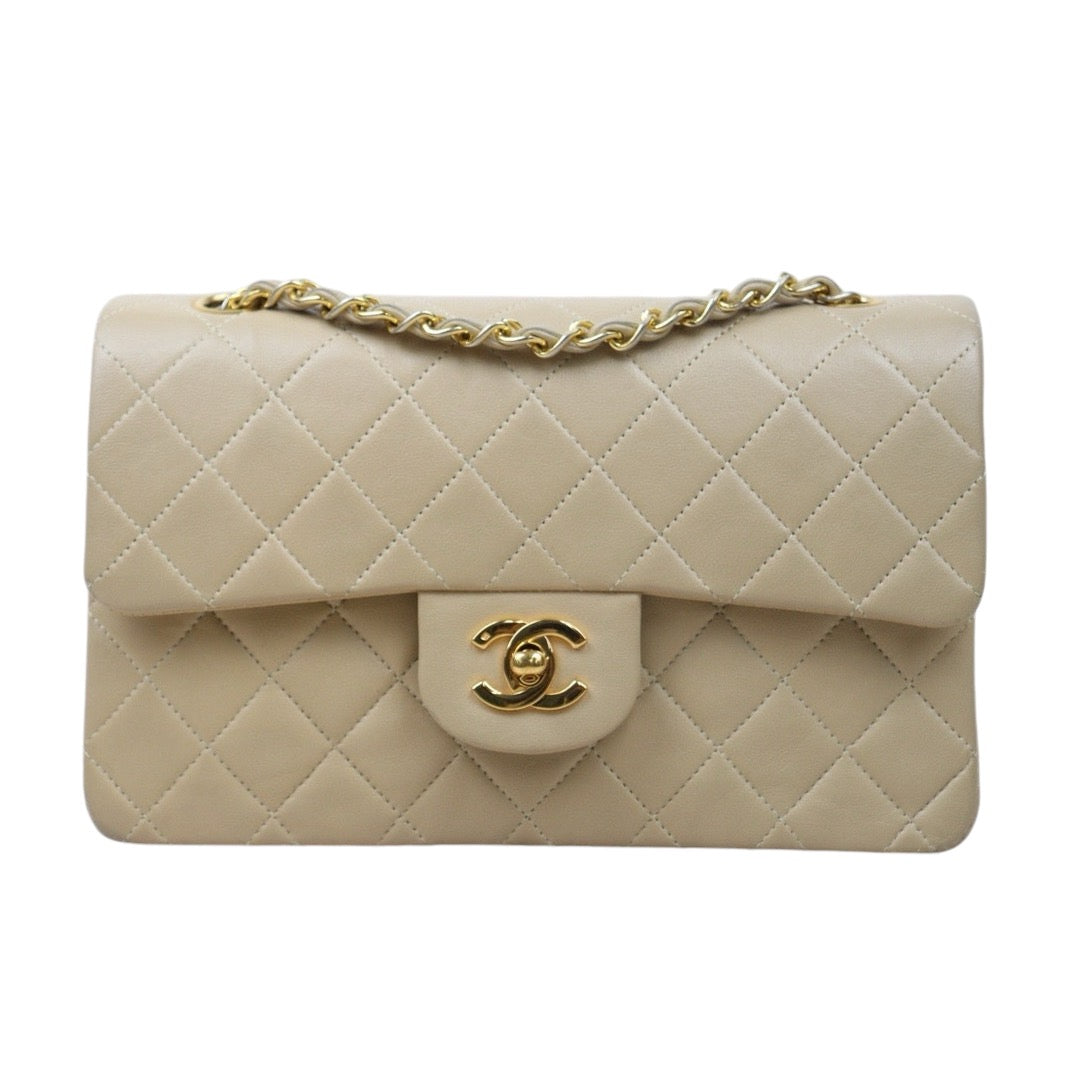 Good ( Rank AB)｜ CHANEL  Lamb Skin Beige Double Flap 23 Shoulder Bag Made in 1989-1991 Year ｜P24110109