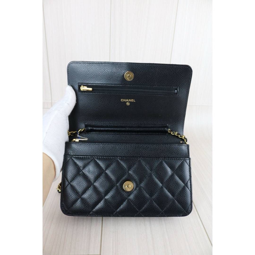 Include Entrupy Certificate of Authenticity｜Very Good ( Rank A)｜CHANEL Caviar Skin WOC 19 Chain Bag Black IC Chips Model｜S26072901