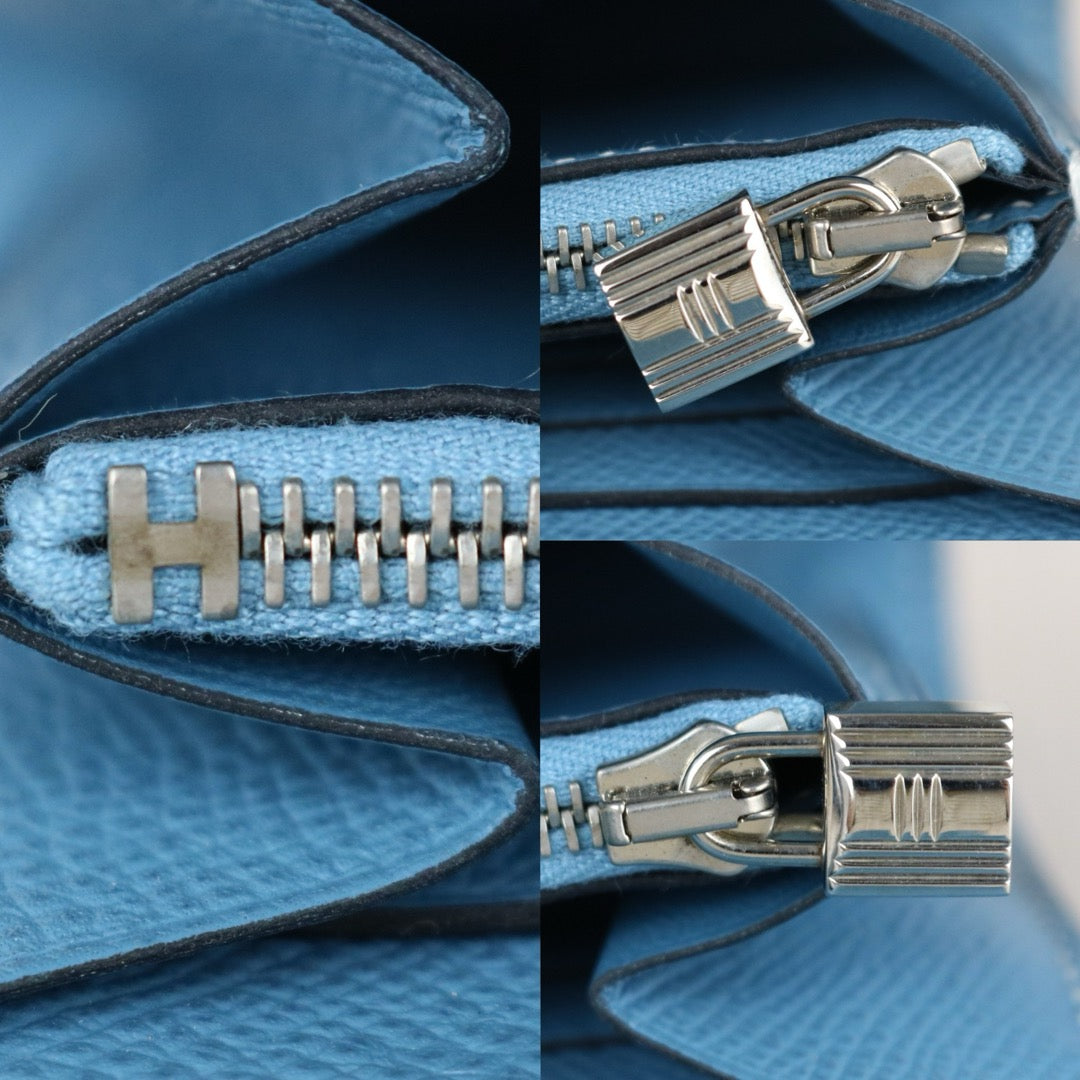 Excellent（Rank SA)｜ HERMES Epson Skin Kelly Wallet Blue Jean □Q Stamp Made In 2013Year｜X25082405