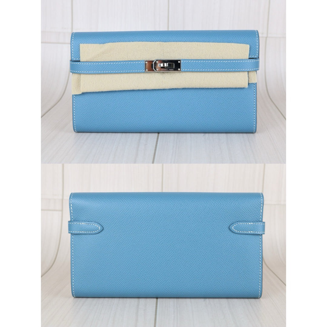 Excellent（Rank SA)｜ HERMES Epson Skin Kelly Wallet Blue Jean □Q Stamp Made In 2013Year｜X25082405