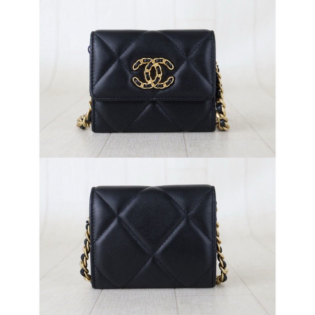 Include Entrupy Certificate of Authenticity｜Very Good ( Rank A)｜CHANEL 19bag Lambskin Black Mini WOC Chain Bag Made In 2021-2022 Year｜S26072507