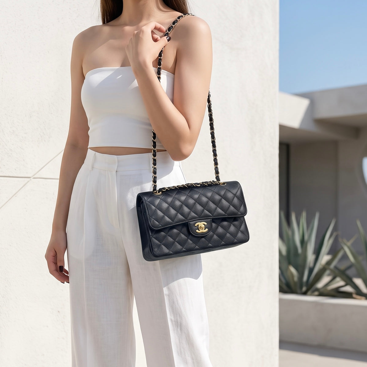 Include Entrupy Certificate of Authenticity｜Very Good ( Rank A)｜ CHANEL Caviar Skin Calf Leather Chain Double Flap 25 Shoulder Bag  Black Made In 2013-2014Year｜S26072602