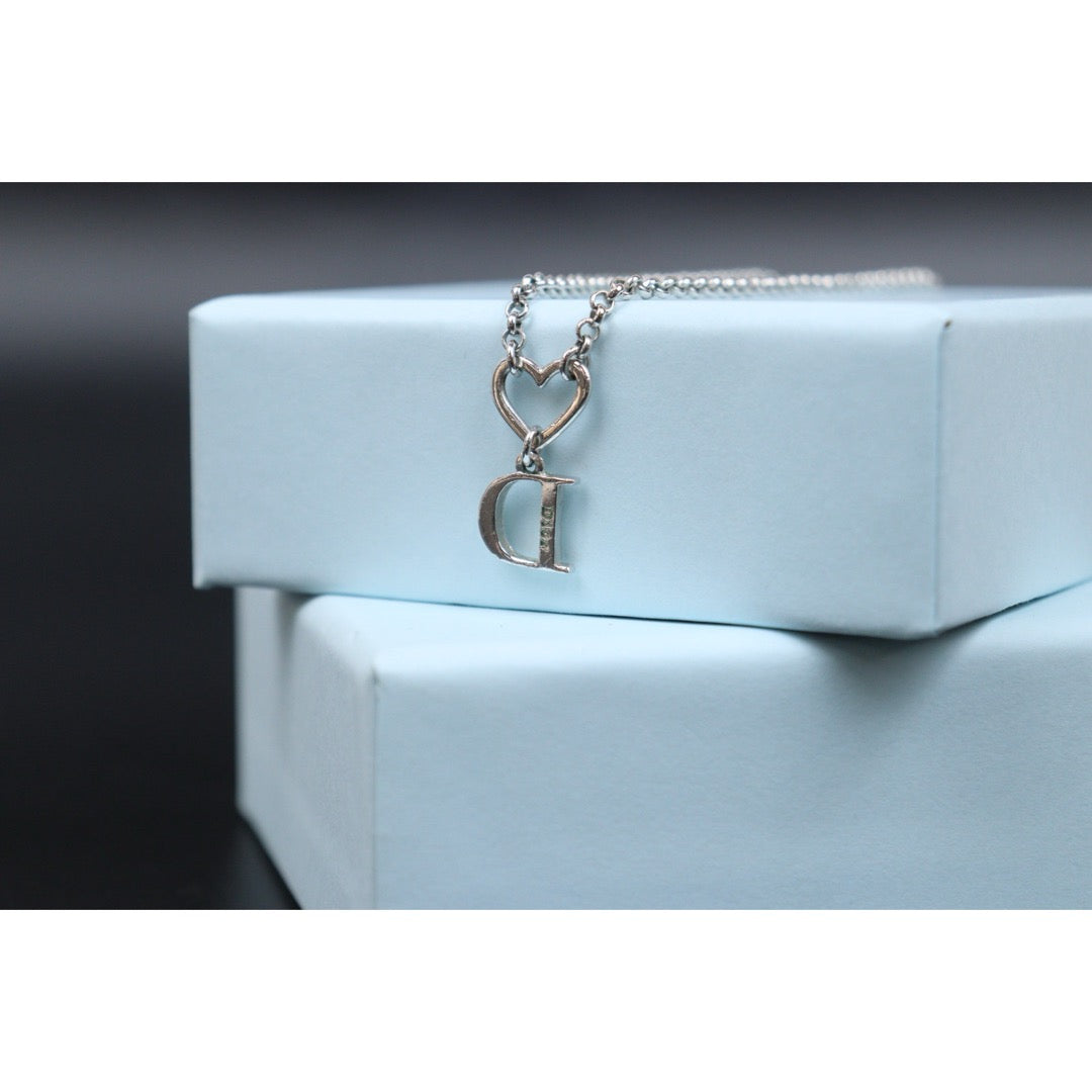 Very Good ( Rank A) ｜ Dior  Heart＆D Necklace Silver Plated ｜V25071011