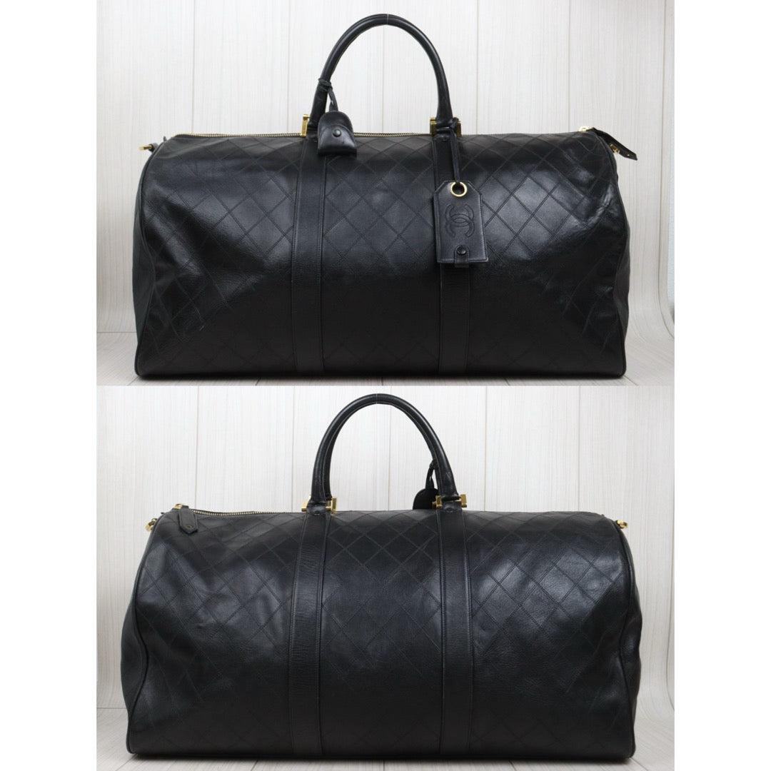 Good ( Rank AB)｜ CHANEL Calf Leather Vintage Boston Travel Bag 60 with Shoulderstrap Black Made In 1989- 1991Year｜S25110407