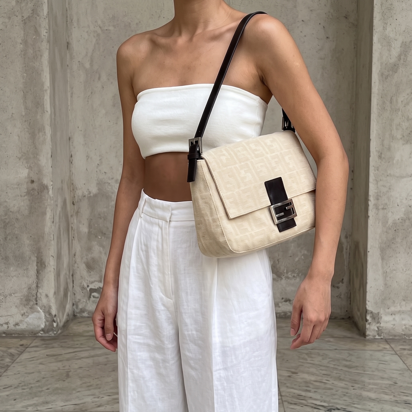 Include Entrupy Certificate of Authenticity｜Good ( Rank AB)｜ FENDI Zucca Mamma Baguette  Shoulder Bag  ｜26083102