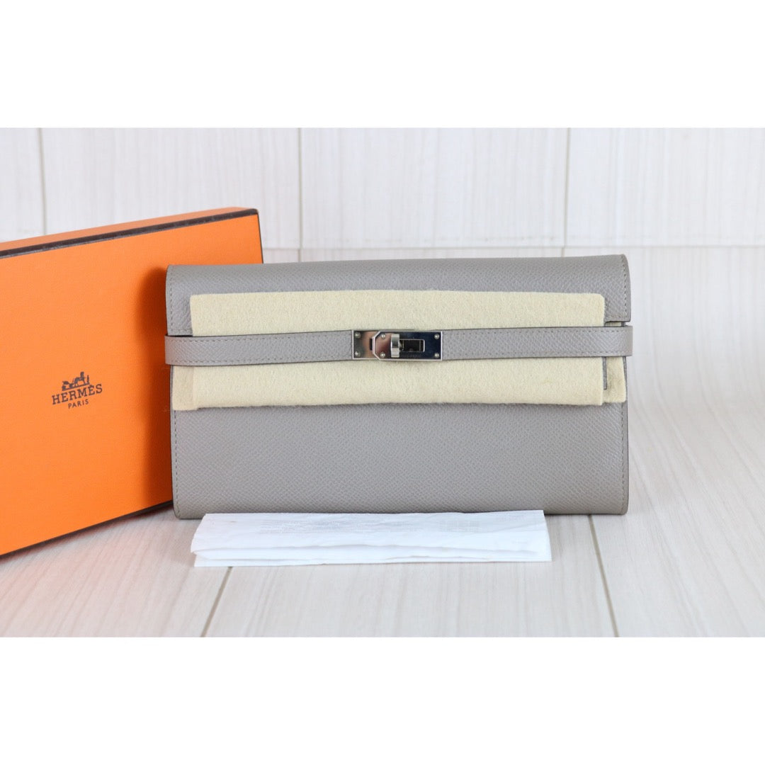 Include Entrupy Certificate of Authenticity｜Excellent（Rank SA)｜ HERMES Epson Kelly Long Wallet  C Stamp Gris Asphalte Made In 2018Year｜W26030403
