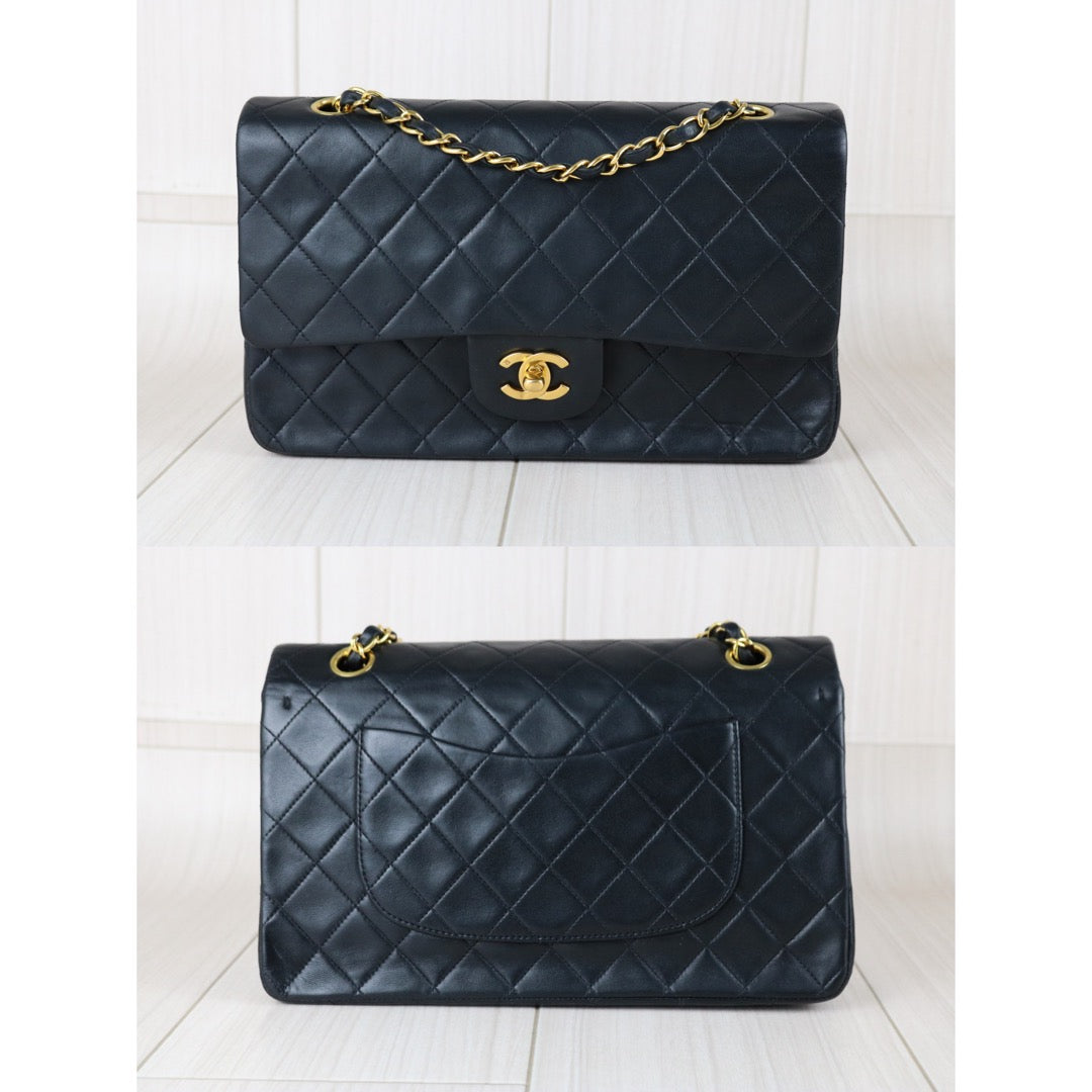 Include Entrupy Certificate of Authenticity｜Very Good ( Rank A)｜ CHANEL Lamb Skin Matrasse Chain Double Flap 25 Shoulder Bag  Black Made In 1996-1997Year｜26020401