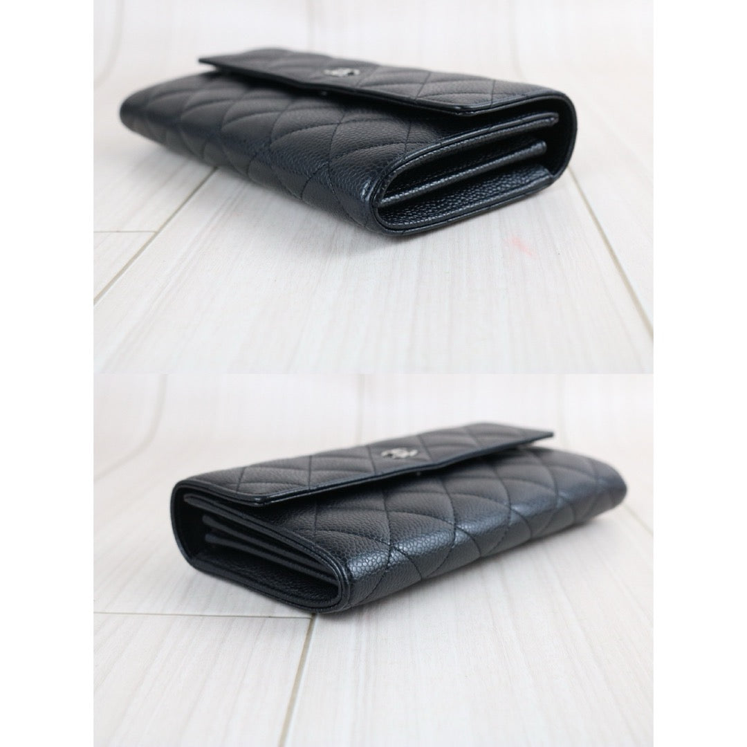Include Entrupy Certificate of Authenticity｜Very Good ( Rank A)｜CHANEL Caviar Skin Black Long Wallet Made In 2014Year｜X26061203