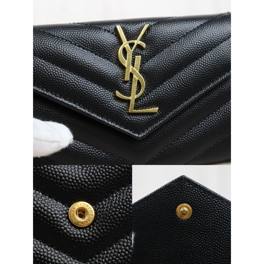 Excellent（Rank SA）｜  Saint Laurent YSL Caviar Skin Calf Leather Wallet Black｜25052908