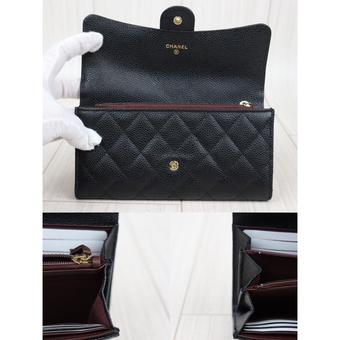 Rank SA ｜CHANEL Caviar Skin Black Long Wallet Made In 2017Year｜S23121104