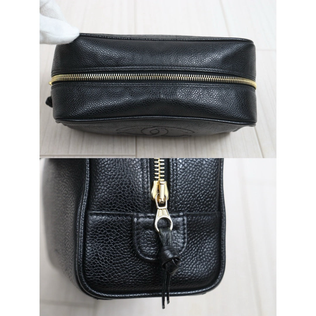 Include Entrupy Certificate of Authenticity｜Good ( Rank AB)｜ CHANEL Caviar Skin Vanity Case  Black Made In 1994-1996 Year｜26062901