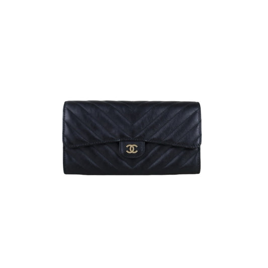 Include Entrupy Certificate of Authenticity｜Very Good ( Rank A)｜CHANEL Calf Skin Black Long Wallet Made In 2016-2017Year｜S26053007