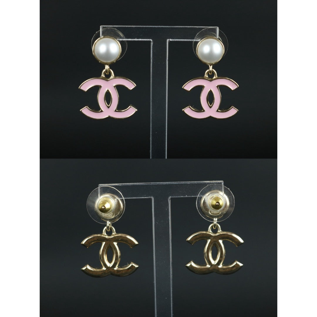 Very Good ( Rank A) ｜CHANEL A25P COCO Mark Pearl Pendant Earrings Pink｜X25112305