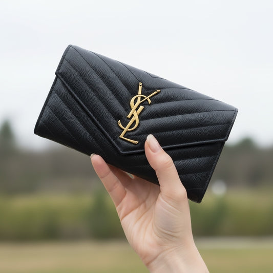 Include Entrupy Certificate of Authenticity｜Excellent（Rank SA）｜  Saint Laurent YSL Caviar Skin Calf Leather Long Wallet Black｜26060401