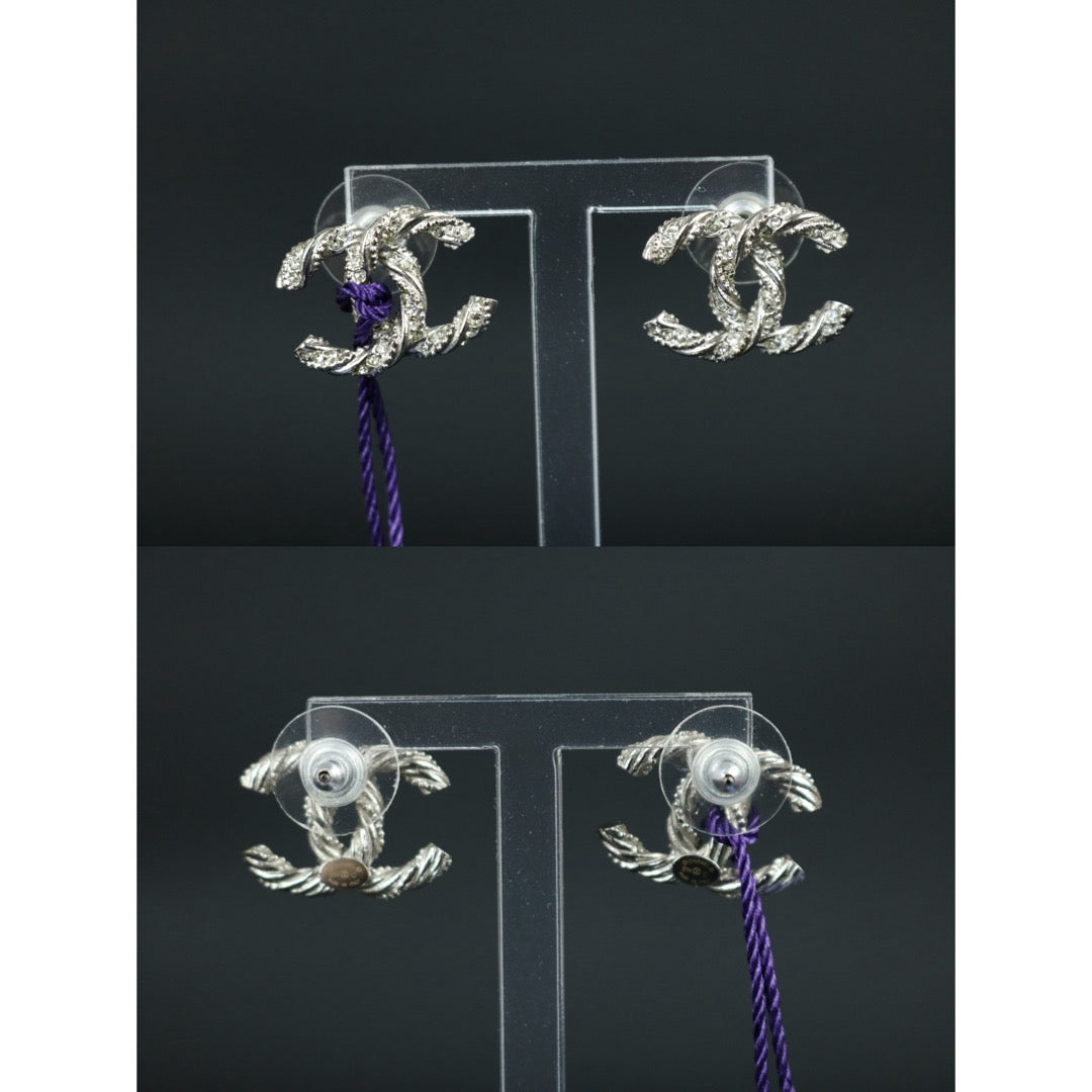 Include Authentic Detective Certificate of Authenticity｜Very Good ( Rank A) ｜CHANEL B14C COCO Mark Braids Rhinestone Earrings Made In 2014 Year｜X26042003