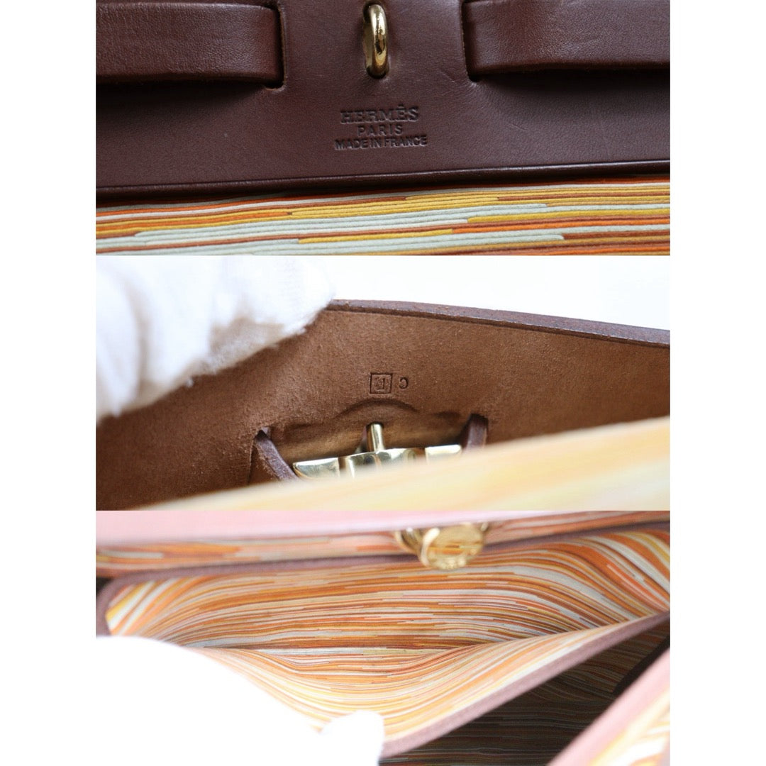 Include Entrupy Certificate of Authenticity｜Good ( Rank AB)｜ HERMES Vibrato and Leather Herbag PM □F Shoulder Bag  Made In 2002Year｜26051310