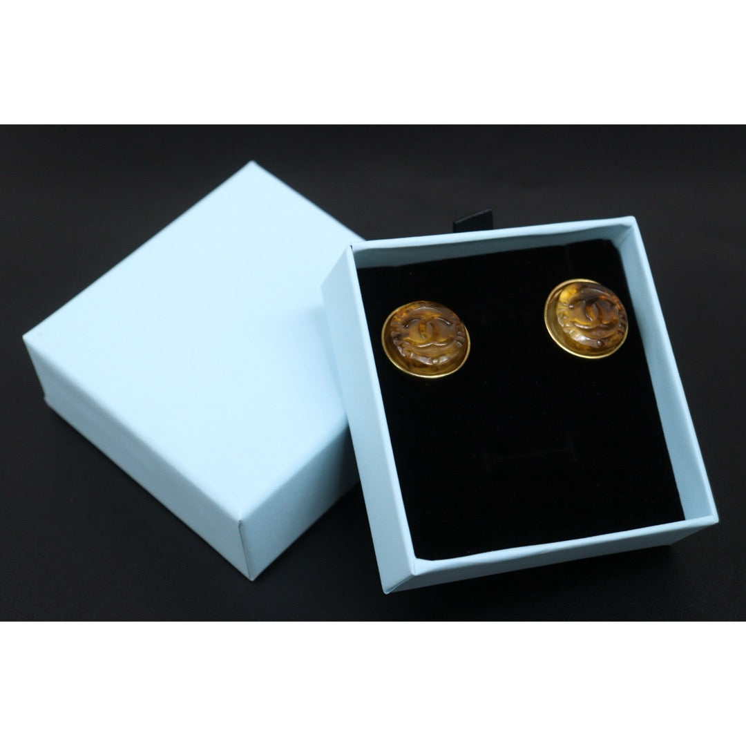 Include Authentic Detective Certificate of Authenticity｜Very Good ( Rank A) ｜CHANEL 99A COCO Mark Amber Vintage Earrings Made In 1999Year｜Y26040606